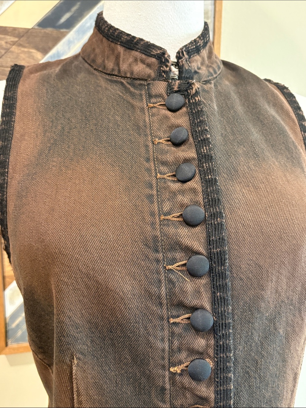 Vintage Ralph Lauren Blue Label Equestrian Brown Denim Button Up Vest size 8 - Picture 3 of 14